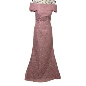 NWT Merry's Long Bridesmaid Mother Of‎ Bride Dress Pink Blush Lace Elegant Small